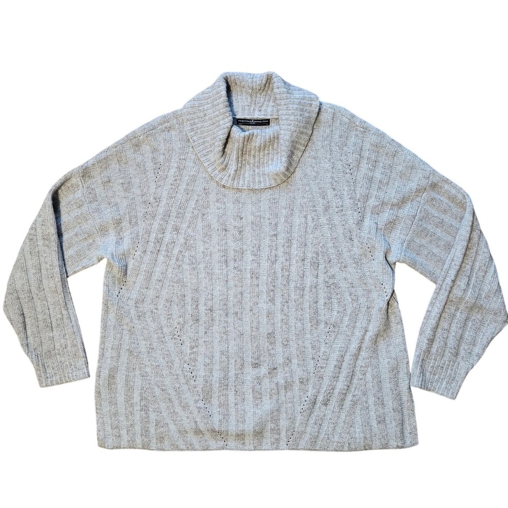 Peruvian Connection Baby Alpaca Sweater XL Ribbed Cowl Neck Oversized Neutral